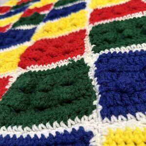 Hand Made Lego Brick Crochet Multi Colored Afghan Blanket Throw 42 in X 70 in